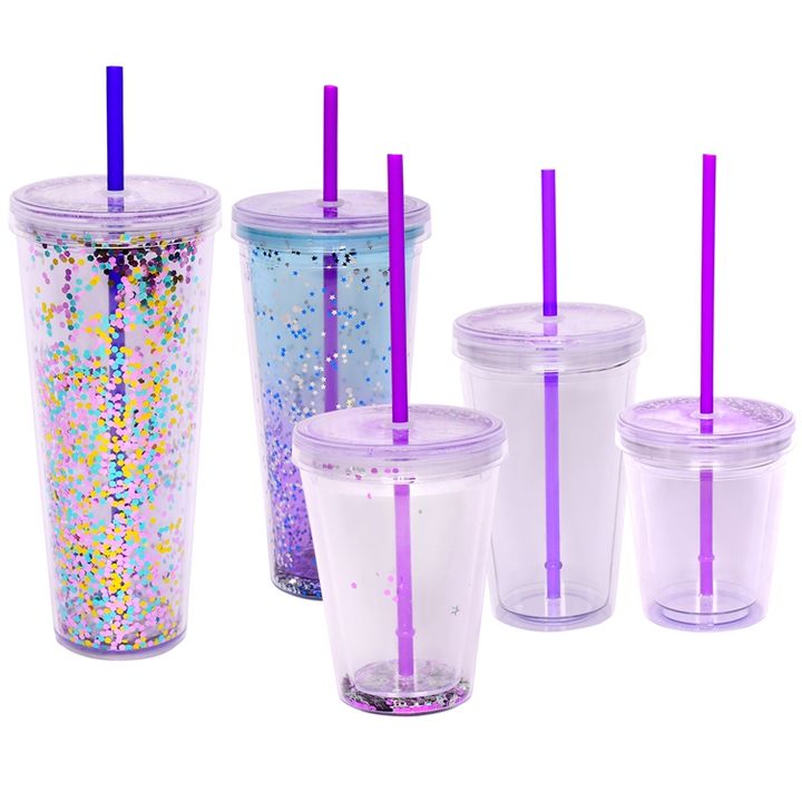 Double Walled Tumbler Clear Plastic Acrylic Wholesale Pre-drilled 26oz/750ml Europe Unisex Plastic Cup with Straw Camp Support