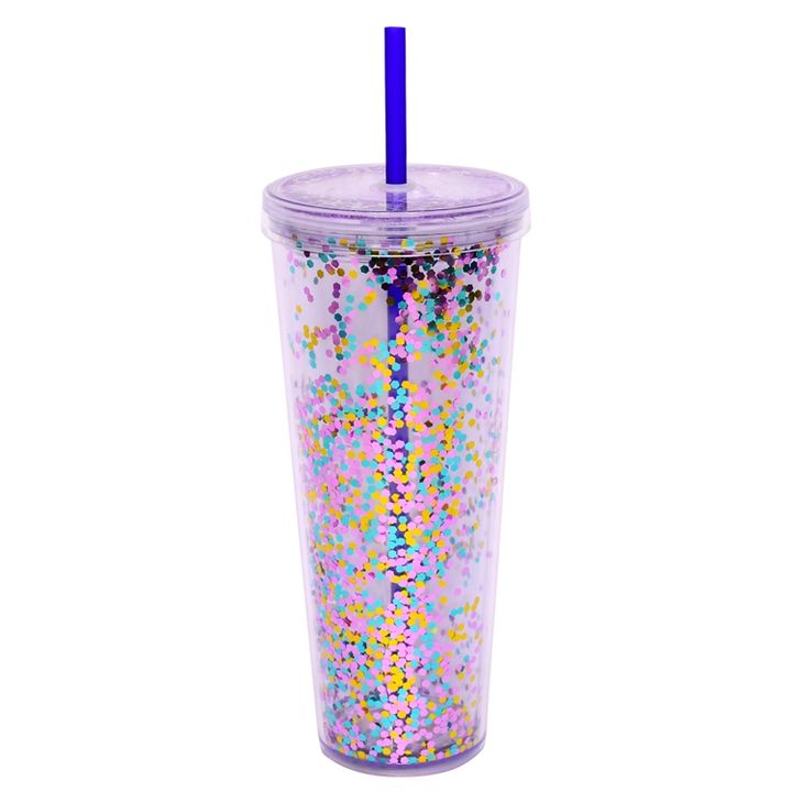 Double Walled Tumbler Clear Plastic Acrylic Wholesale Pre-drilled 26oz/750ml Europe Unisex Plastic Cup with Straw Camp Support