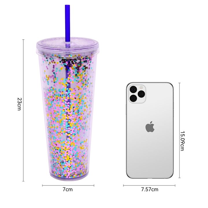 Double Walled Tumbler Clear Plastic Acrylic Wholesale Pre-drilled 26oz/750ml Europe Unisex Plastic Cup with Straw Camp Support