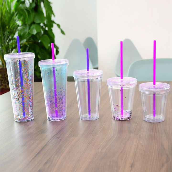 Double Walled Tumbler Clear Plastic Acrylic Wholesale Pre-drilled 26oz/750ml Europe Unisex Plastic Cup with Straw Camp Support