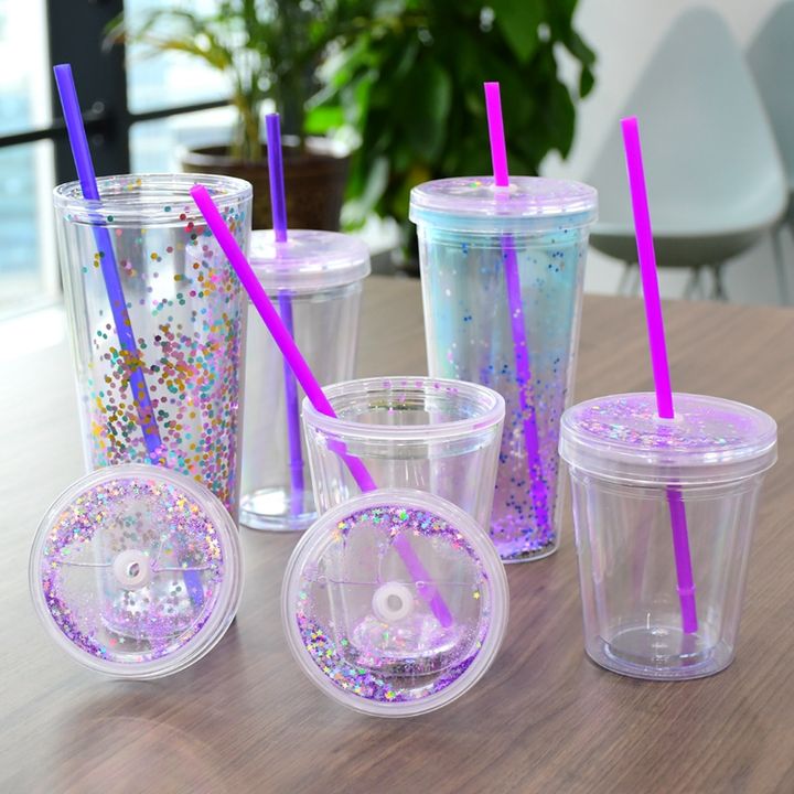 Double Walled Tumbler Clear Plastic Acrylic Wholesale Pre-drilled 26oz/750ml Europe Unisex Plastic Cup with Straw Camp Support