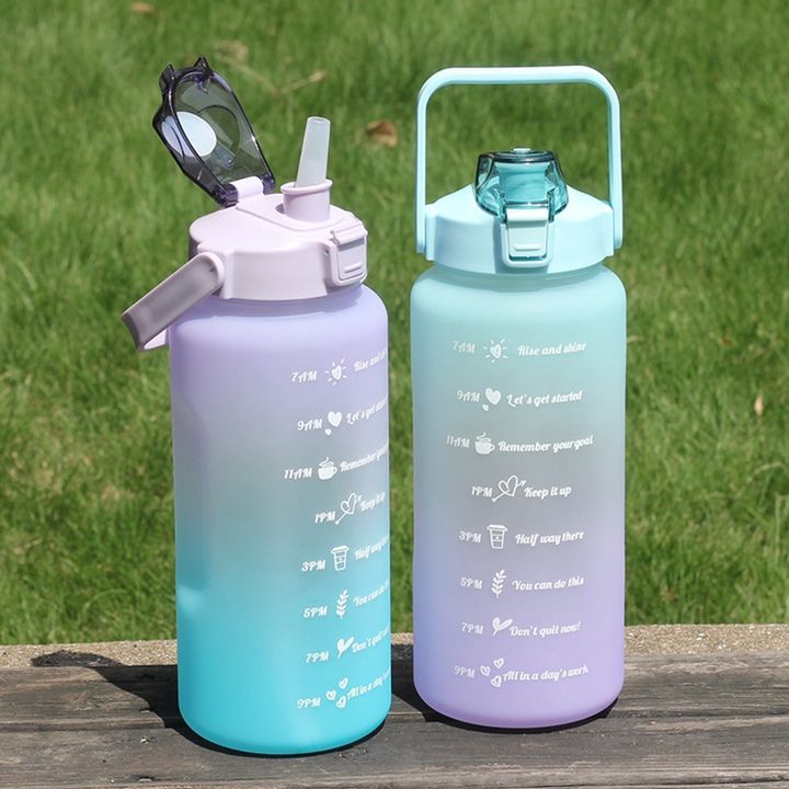 Eco-Friendly 64oz BPA-Free Gym PC Water Bottle Motivational Sport Style 2 Liter with storage bottle sleeve for Camping Unisex