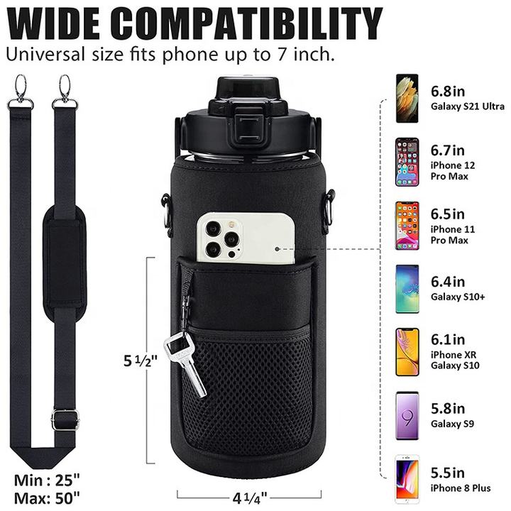 Eco-Friendly 64oz BPA-Free Gym PC Water Bottle Motivational Sport Style 2 Liter with Pocket Carrier for Camping Storage Unisex Export Manufacturing Efficiency