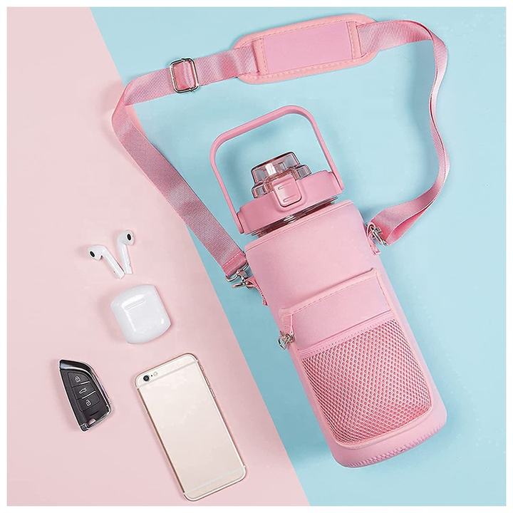 Eco-Friendly 64oz BPA-Free Gym PC Water Bottle Motivational Sport Style 2 Liter with Pocket Carrier for Camping Storage Unisex Export Manufacturing Efficiency
