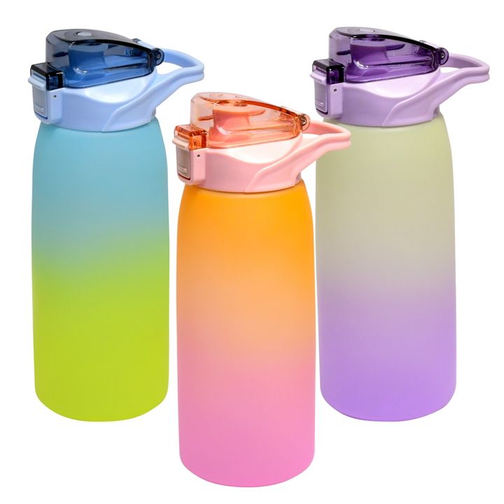 Eco friendly portable drinking bottle gradient direct drinking 1000ml sport plastic water bottle with Bounce dust lid and handle Industrial Exporter Operations