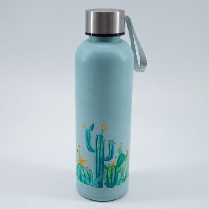 Ecofriendly cartoon style ecofriendly wheat straw water bottle 600ml with stainless steel lid