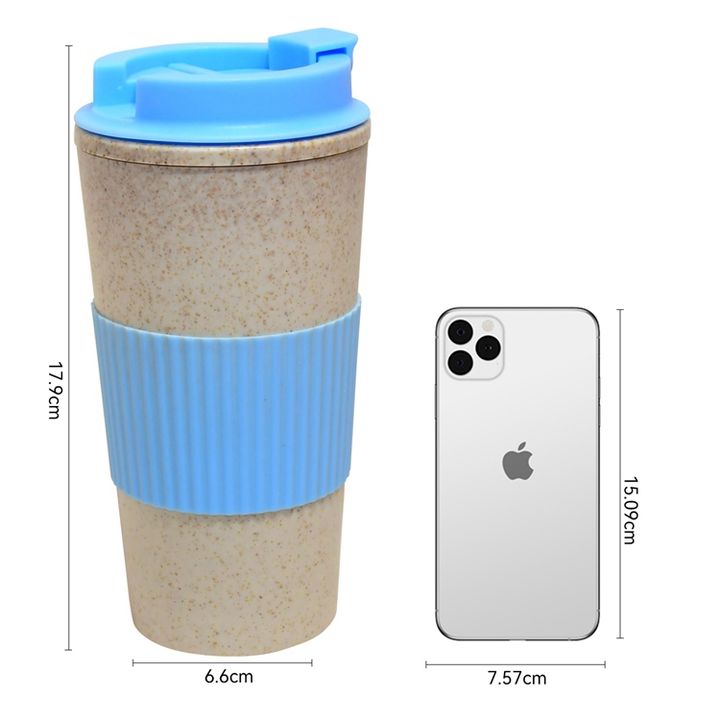 Economical  Custom Design 480ml/16oz wheat straw coffee cup with leakproof Screw lid and Silicone Protective Sleeve Large Order Wholesale Distributor