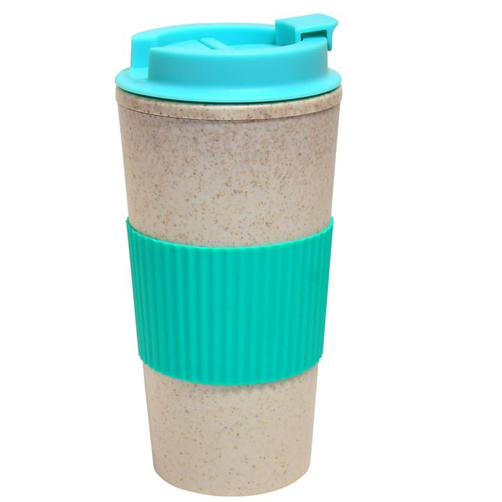 Economical  Custom Design 480ml/16oz wheat straw coffee cup with leakproof Screw lid and Silicone Protective Sleeve Large Order Wholesale Distributor