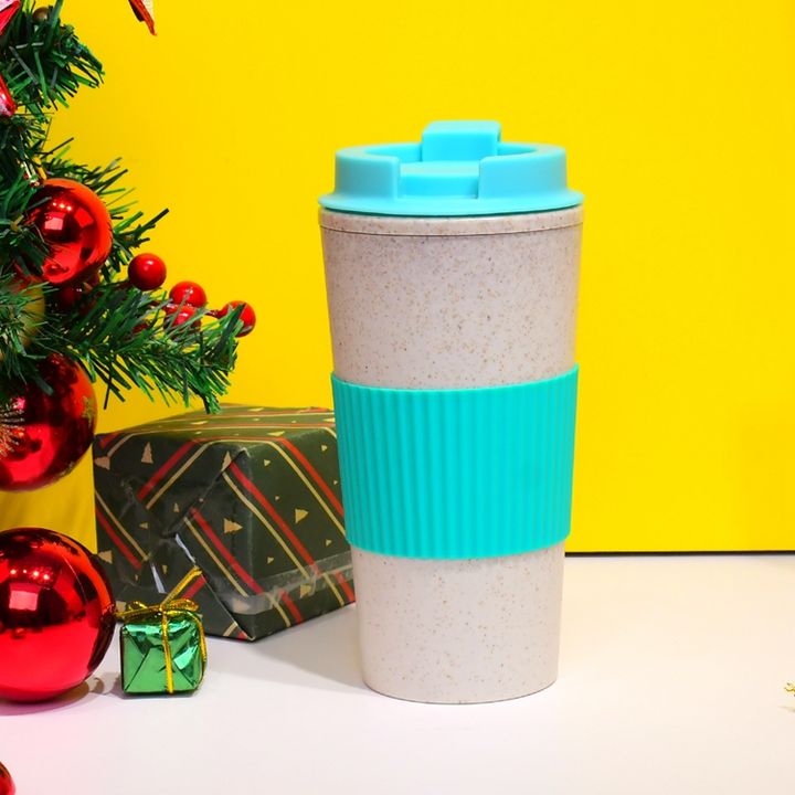 Economical  Custom Design 480ml/16oz wheat straw coffee cup with leakproof Screw lid and Silicone Protective Sleeve Large Order Wholesale Distributor