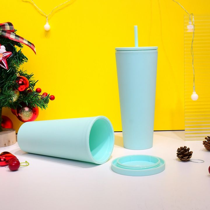 Factory Direct Reusable Eco Friendly customizable Wide Mouth bpa free 26oz matte double wall plastic cup leakproof Screw lid Large Order Wholesale