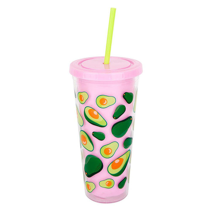 Factory Direct Supply 24oz Large Capacity Double Plastic Straw Cup Avocado Summer Sports Cup