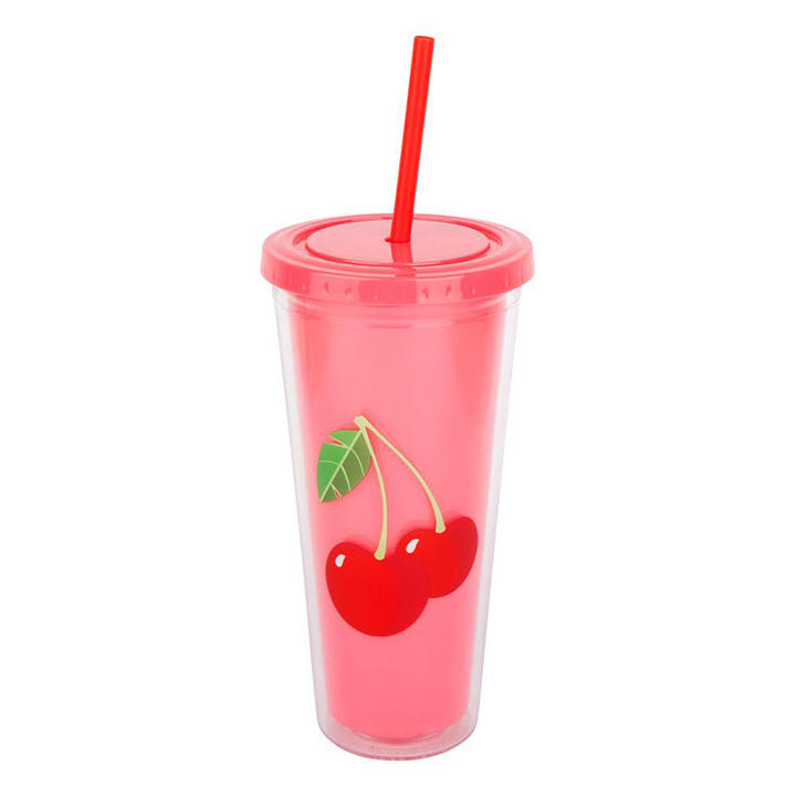 Factory Direct Supply 24oz Large Capacity Double Plastic Straw Cup Avocado Summer Sports Cup