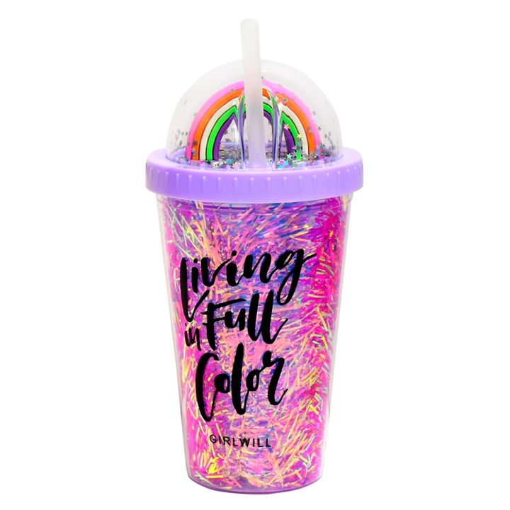 Factory Direct bpa free Unbreakable coffee mug Customizable Double wall Plastic ice Starry water cup with Rainbow lid and straw Export Manufacturing Efficiency