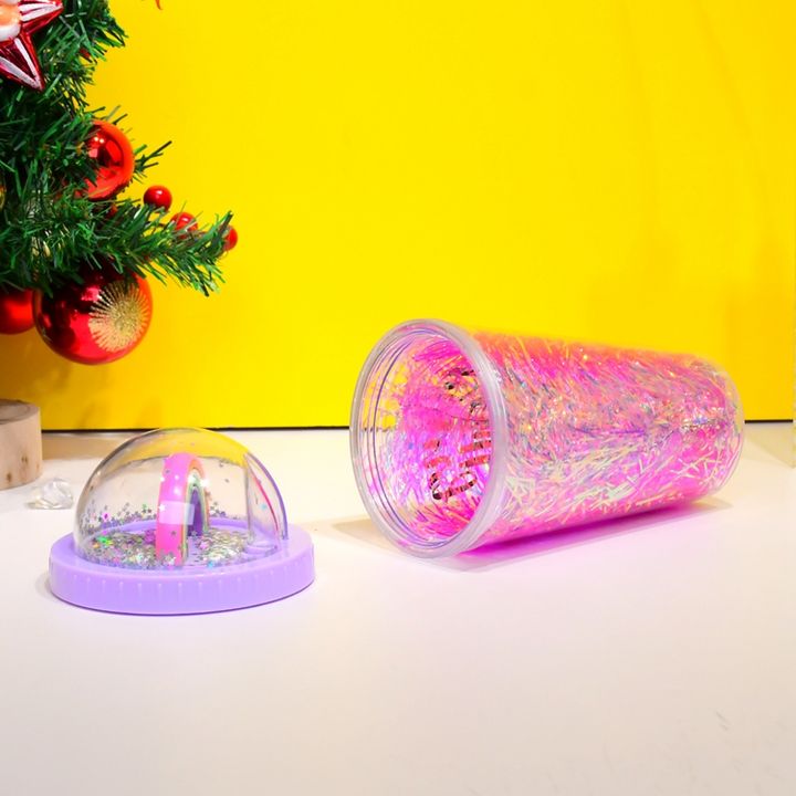 Factory Direct bpa free Unbreakable coffee mug Customizable Double wall Plastic ice Starry water cup with Rainbow lid and straw Export Manufacturing Efficiency