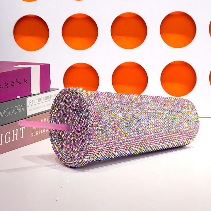 Factory Hot sale custom Girls gift Diamond straw water bottle double wall plastic Bling Rhinestones glitter Tumbler coffee cup ODM Manufacturing Efficiency