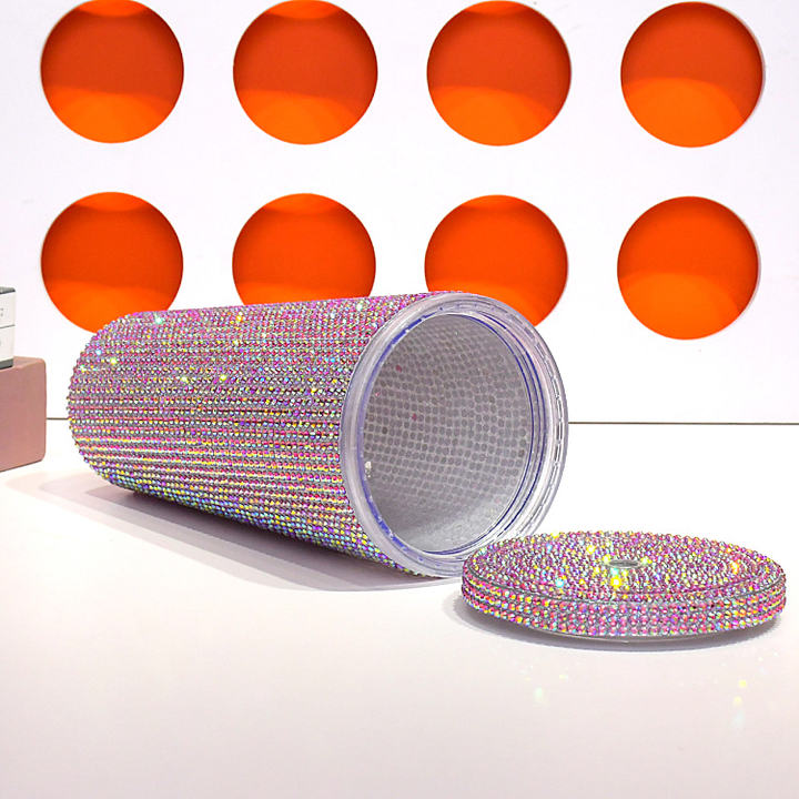 Factory Hot sale custom Girls gift Diamond straw water bottle double wall plastic Bling Rhinestones glitter Tumbler coffee cup ODM Manufacturing Efficiency