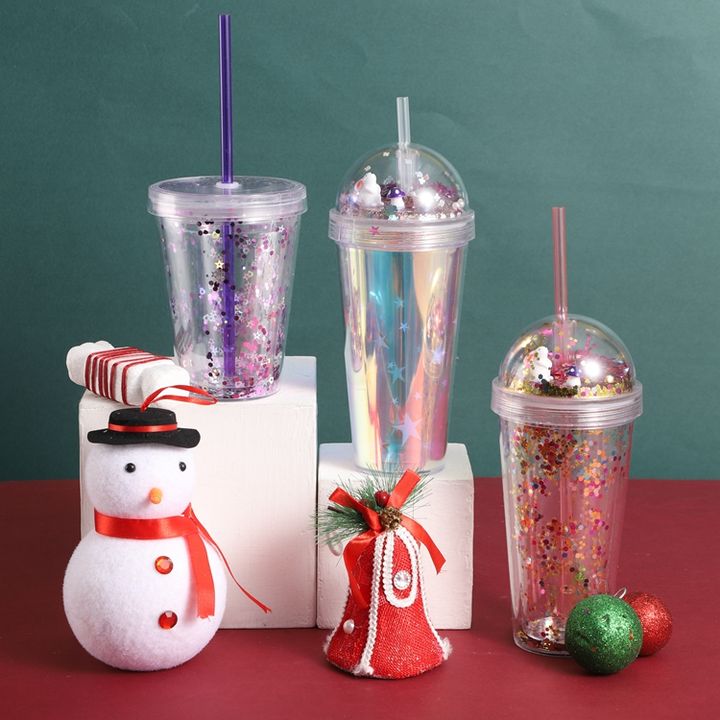 Factory Multi color 400ml bpa free custom Gift cup travel cup double insulated plastic cups with straw and twinkling rabbit lid Manufacturing Solutions Chain