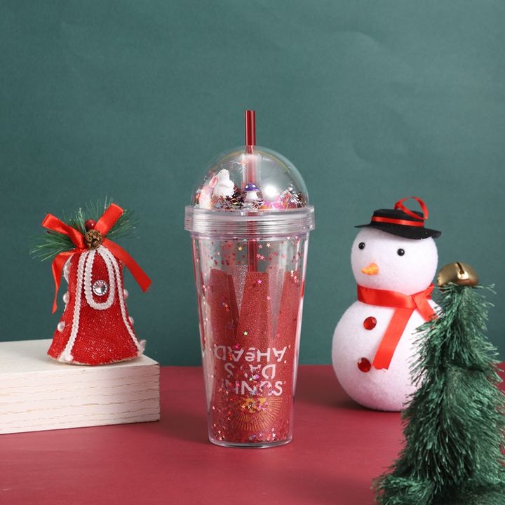 Factory Multi color 400ml bpa free custom Gift cup travel cup double insulated plastic cups with straw and twinkling rabbit lid Manufacturing Solutions Chain
