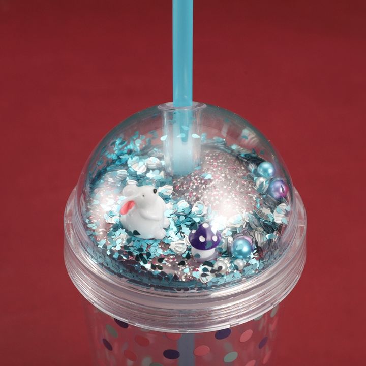 Factory Multi color 400ml bpa free custom Gift cup travel cup double insulated plastic cups with straw and twinkling rabbit lid Manufacturing Solutions Chain