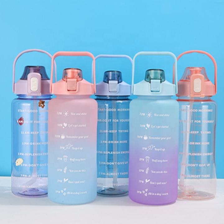 Factory Wholesale 64OZ/2000ml  bpa free Customize travel Plastic motivational sport water bottles with straw and time marker OEM Manufacturer