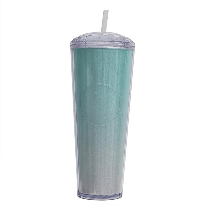 Factory direct sale Unisex 24oz large capacity custom logo and color double wall plastic straw tumbler with dome lid