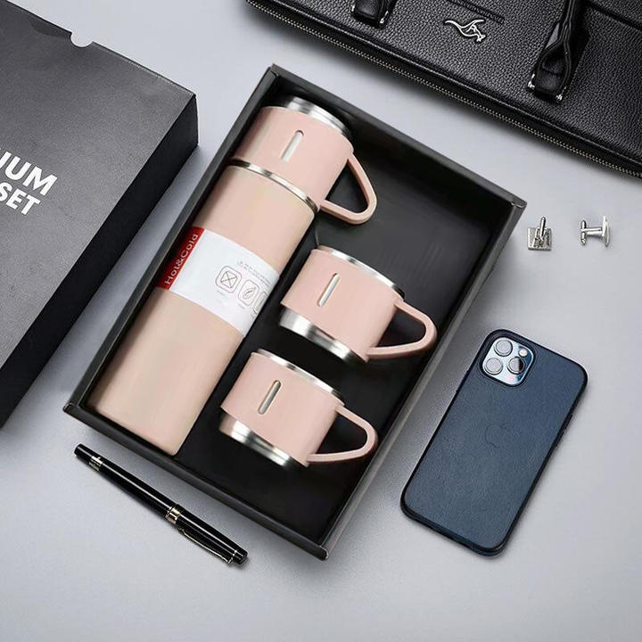 Factory low MOQ fast delivery stainless steel insulated vacuum flask set with 2 drinking cups Manufacturing Services Solutions