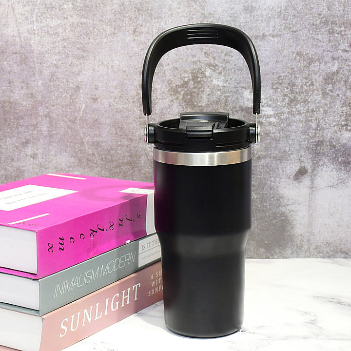 Factory wholesale price BLACK Double wall 304 stainless steel Travel  mugs with Multifunctional dust free cover