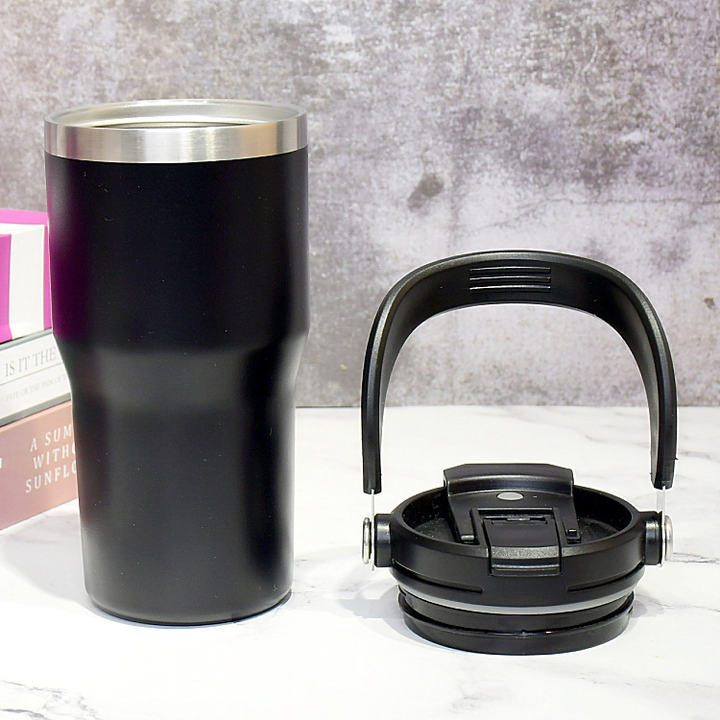 Factory wholesale price BLACK Double wall 304 stainless steel Travel  mugs with Multifunctional dust free cover