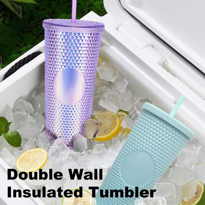 Fashion DIY Iced Coffee or milk shake cup Reusable 24oz (710ml) bpa free Double Wall Plastic Textured cup with Lid and Straw China Factory Direct Production