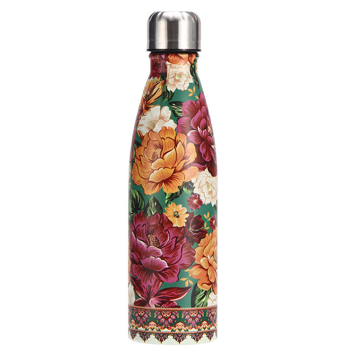 Flower Pattern 12 Hours Spill Proof 17 Oz Insulated Stainless Steel Water Bottle Reusable Metal Water Bottle Large Order Wholesale Distributor