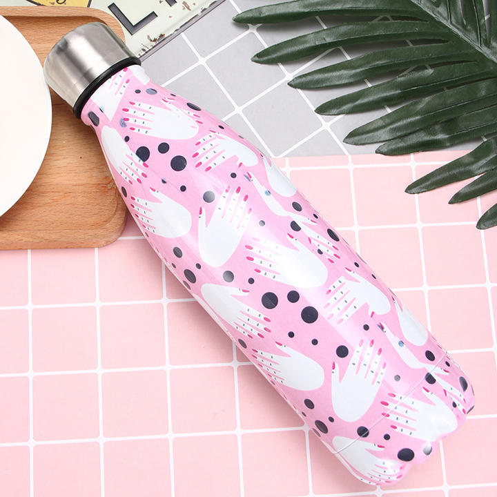 Flower Pattern 12 Hours Spill Proof 17 Oz Insulated Stainless Steel Water Bottle Reusable Metal Water Bottle Large Order Wholesale Distributor
