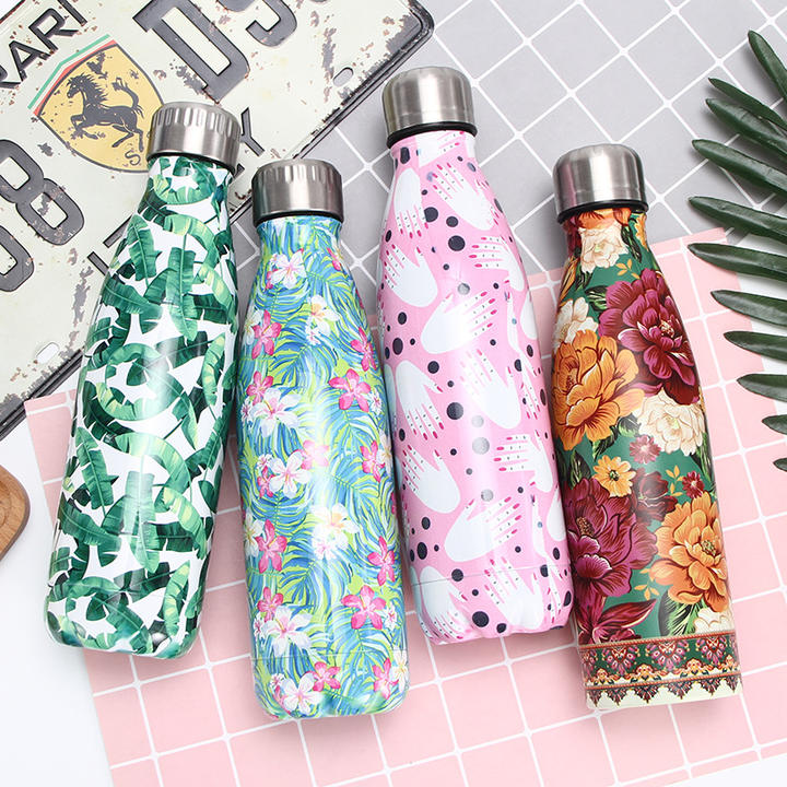 Flower Pattern 12 Hours Spill Proof 17 Oz Insulated Stainless Steel Water Bottle Reusable Metal Water Bottle Large Order Wholesale Distributor