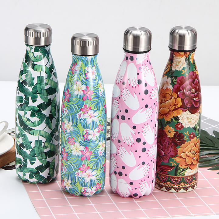 Flower Pattern 12 Hours Spill Proof 17 Oz Insulated Stainless Steel Water Bottle Reusable Metal Water Bottle Large Order Wholesale Distributor