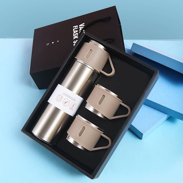 Gift De Agua Portable Thermos Vacuum Flask Set 3 Pcs Stainless Steel New 2023 500ml Custom Logo and Packing Bulk Business Mugs