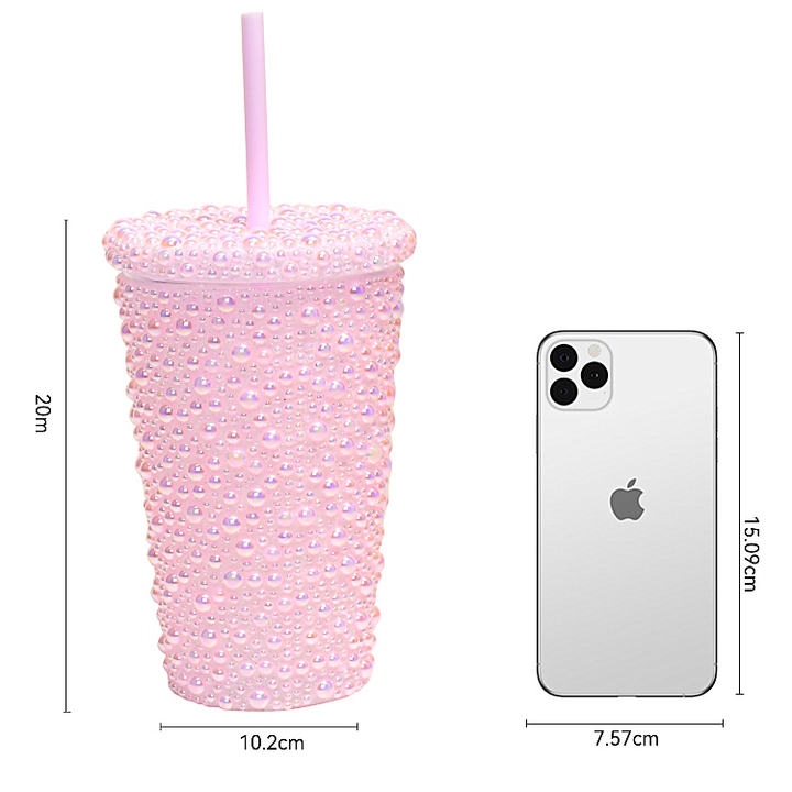 Glitter Water Bottle Plastic Studded Bling Tumbler Full Bling Rhinestone FDA Certificate Wholesale 450ml/650ml Luxury Drinkware Industrial Bulk Supply