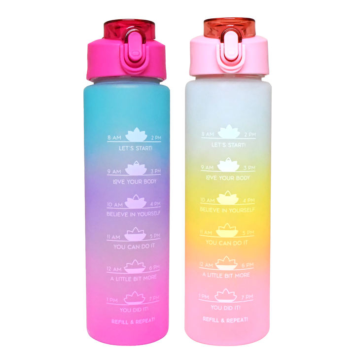 Gradient Color Sport Gym Water Bottle with Time Marker Tritan Motivational Water Bottle Free Plastic Portable 1000ml Bpa Camping Industrial Bulk Supply