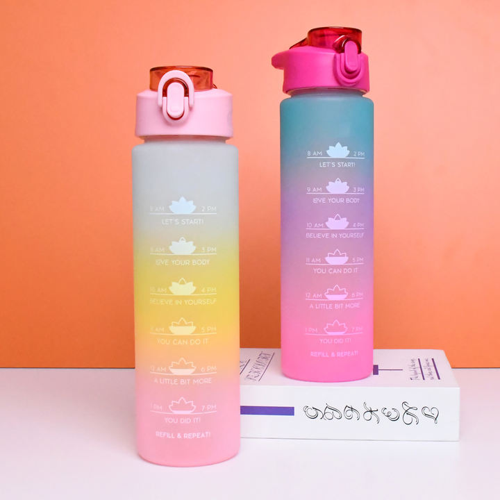Gradient Color Sport Gym Water Bottle with Time Marker Tritan Motivational Water Bottle Free Plastic Portable 1000ml Bpa Camping Industrial Bulk Supply