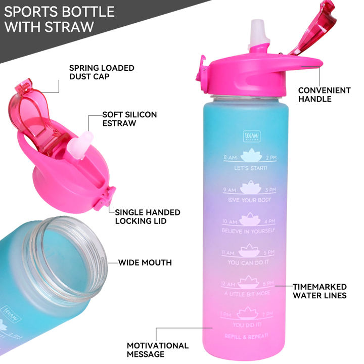 Gradient Color Sport Gym Water Bottle with Time Marker Tritan Motivational Water Bottle Free Plastic Portable 1000ml Bpa Camping Industrial Bulk Supply