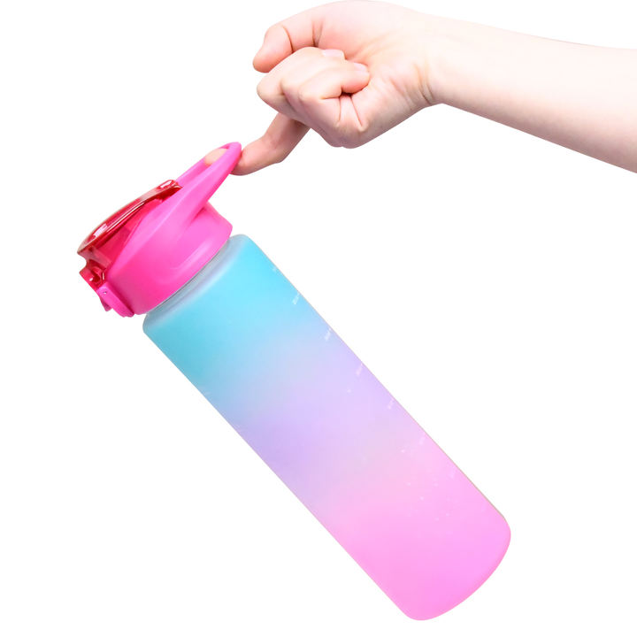 Gradient Color Sport Gym Water Bottle with Time Marker Tritan Motivational Water Bottle Free Plastic Portable 1000ml Bpa Camping Industrial Bulk Supply