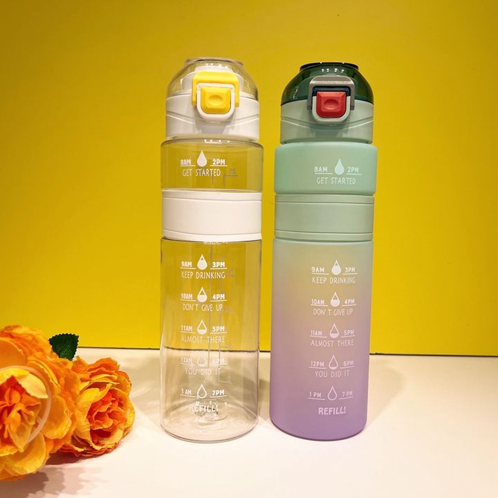 Gradient Color Time Marker Drinkware Sport Motivational Water Bottle Gym Plastic Presents Sports Bear Unisex Custom Logo 32oz China Wholesale Factory Outlet
