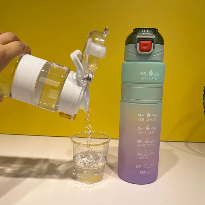 Gradient Color Time Marker Drinkware Sport Motivational Water Bottle Gym Plastic Presents Sports Bear Unisex Custom Logo 32oz China Wholesale Factory Outlet