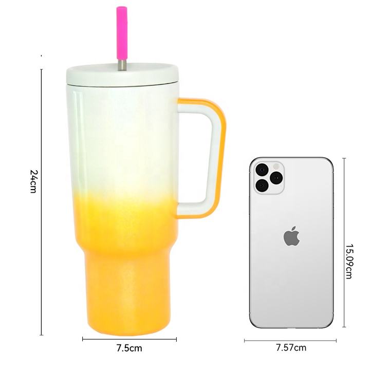 Gradient spray paint fashion 40oz portable Large Capacity Stainless Steel Vacuum handle tumbler with metal straw Contract Manufacturing Trade