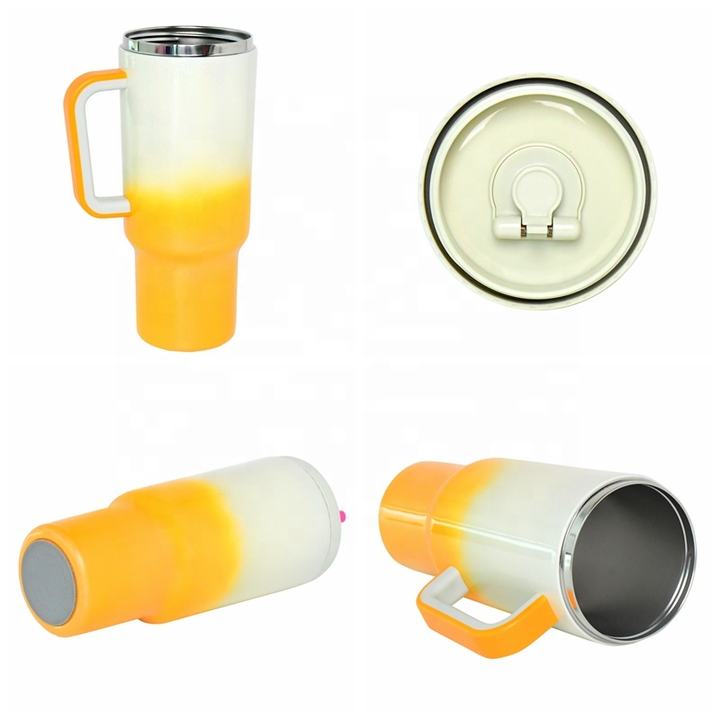 Gradient spray paint fashion 40oz portable Large Capacity Stainless Steel Vacuum handle tumbler with metal straw Contract Manufacturing Trade