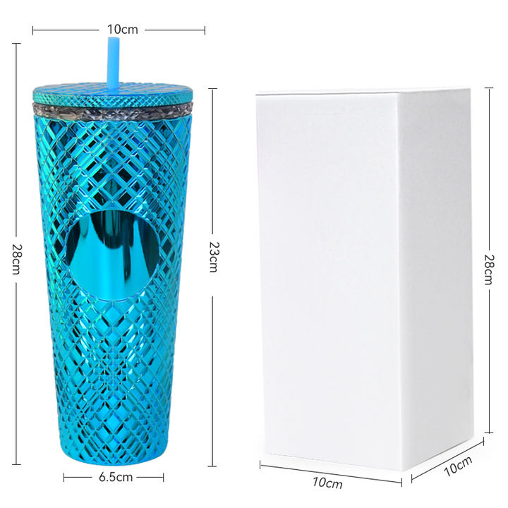 High quality 710ml/24oz Plastic Gifts Double Wall insulation Insulated Jeweled Tumbler with Spill & Splash Proof Lid and straw