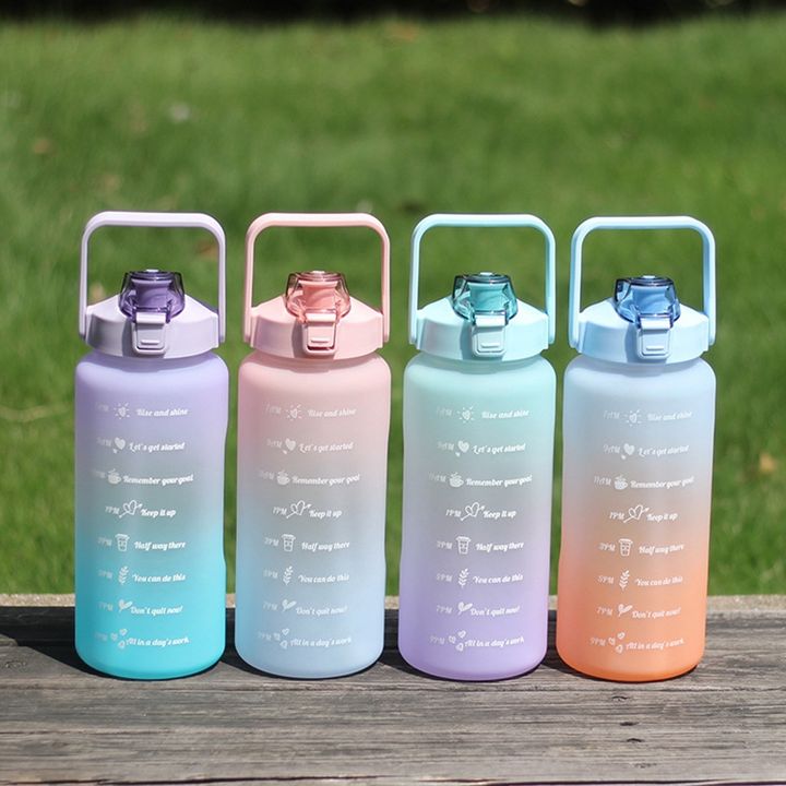 Hot Selling 2000ml Portable Gym Bpa Free Plastic Frosting Gradient Sport Water Bottle with Time Marker Direct Supplier Pricing