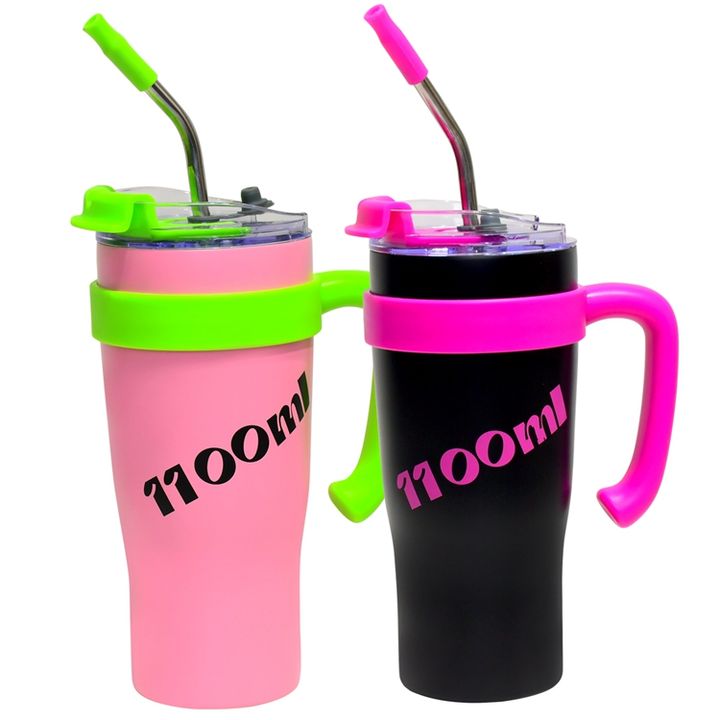 Hot sale Portable Classic style durable customized logo 1100ml stainless steel double wall travel cup with handle and straw Low-Cost Manufacturing