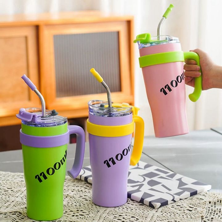 Hot sale Portable Classic style durable customized logo 1100ml stainless steel double wall travel cup with handle and straw Low-Cost Manufacturing