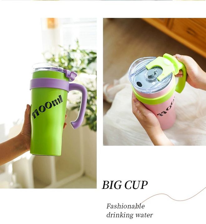 Hot sale Portable Classic style durable customized logo 1100ml stainless steel double wall travel cup with handle and straw Low-Cost Manufacturing
