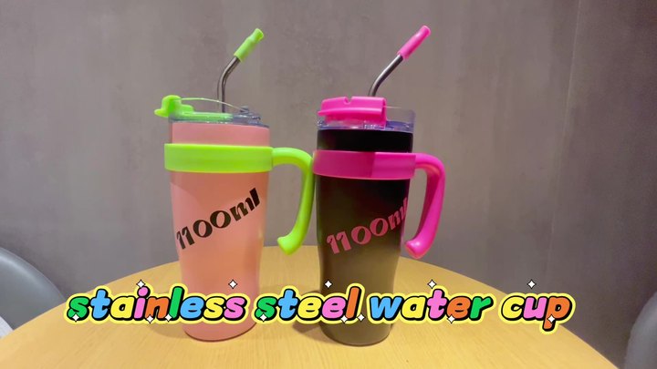 Hot sale Portable multicolor durable custom logo 1100ml stainless steel double wall travel car cup with straw Large Order Wholesale