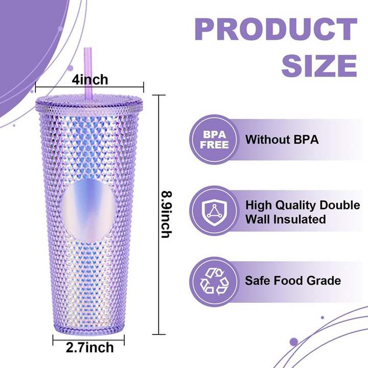 Hot sale bpa free drinkware Customized reusable Doble wall plastic insulated iced coffee cups with straw and lids